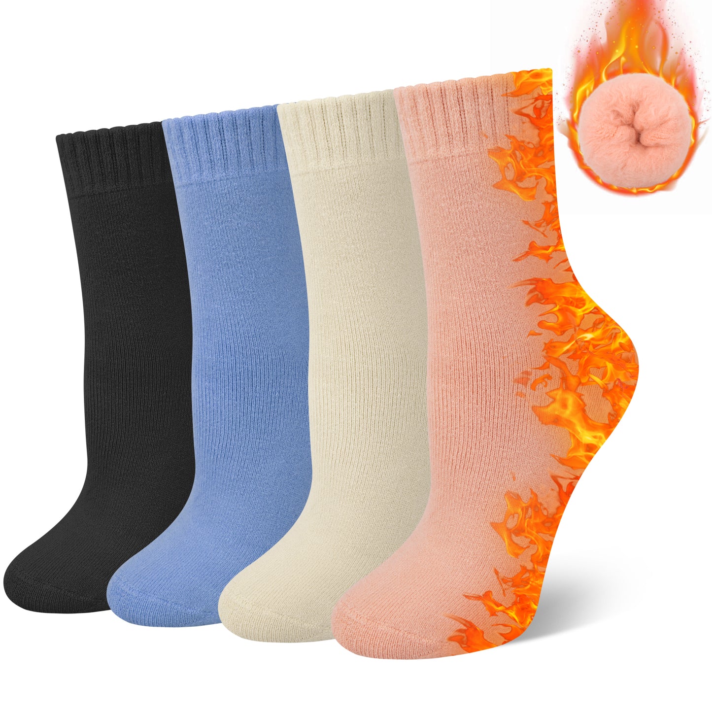 Loritta 4 Pairs Thermal Socks for Women Winter Thick Warm Heated Boot Crew Socks