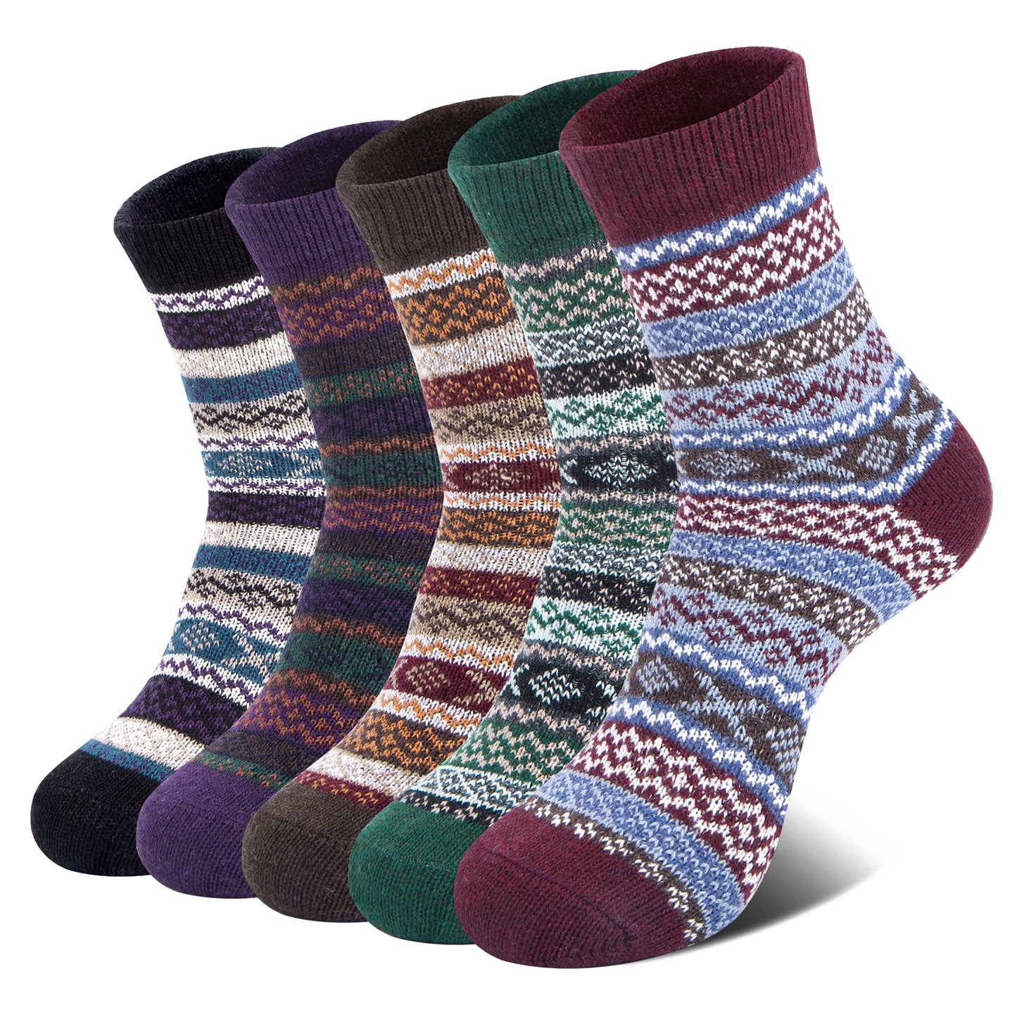 Pack of 5 Womens Winter Socks Warm Thick Knit Wool Soft Vintage Casual Crew Socks Gifts