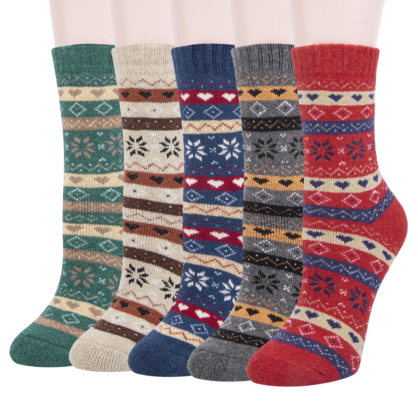 Pack of 5 Womens Winter Socks Warm Thick Knit Wool Soft Vintage Casual Crew Socks Gifts