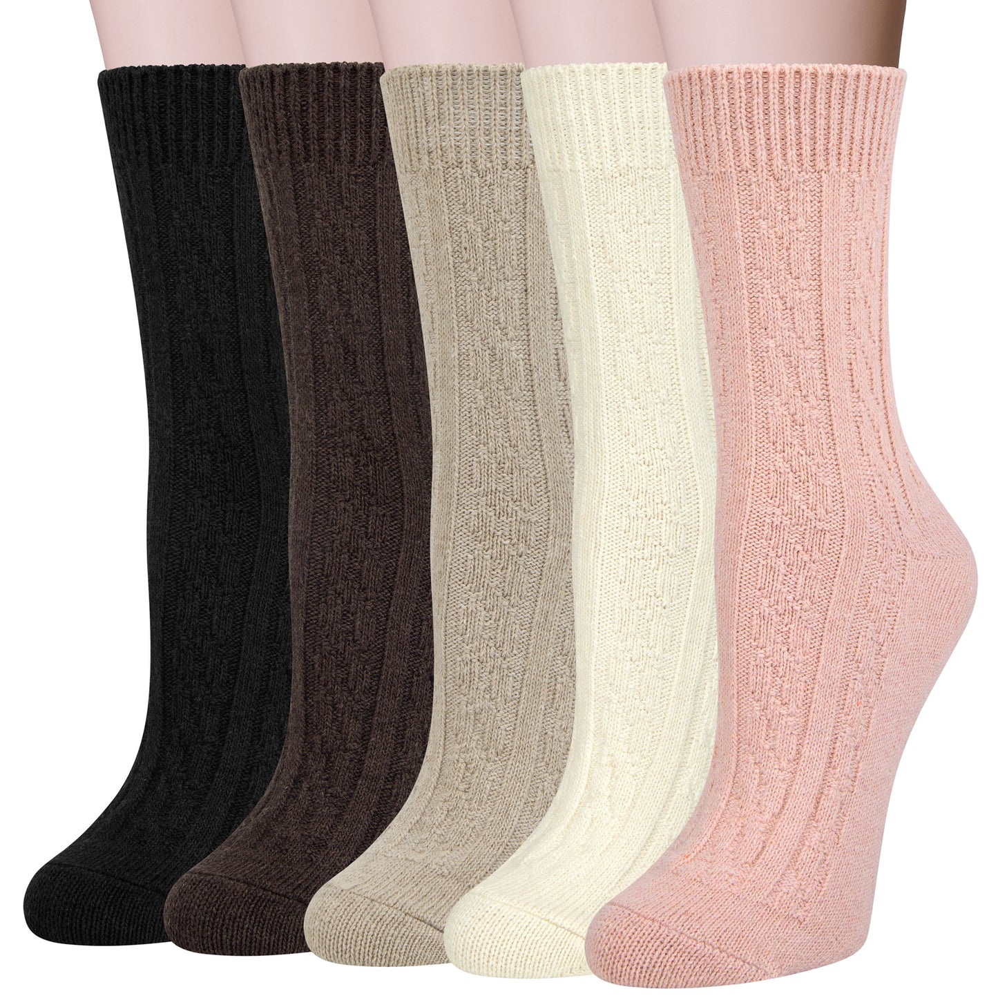 Loritta 5 Pairs Winter Socks for Women,Thick Knit Thermal Crew Wool Women Socks Gifts for Women