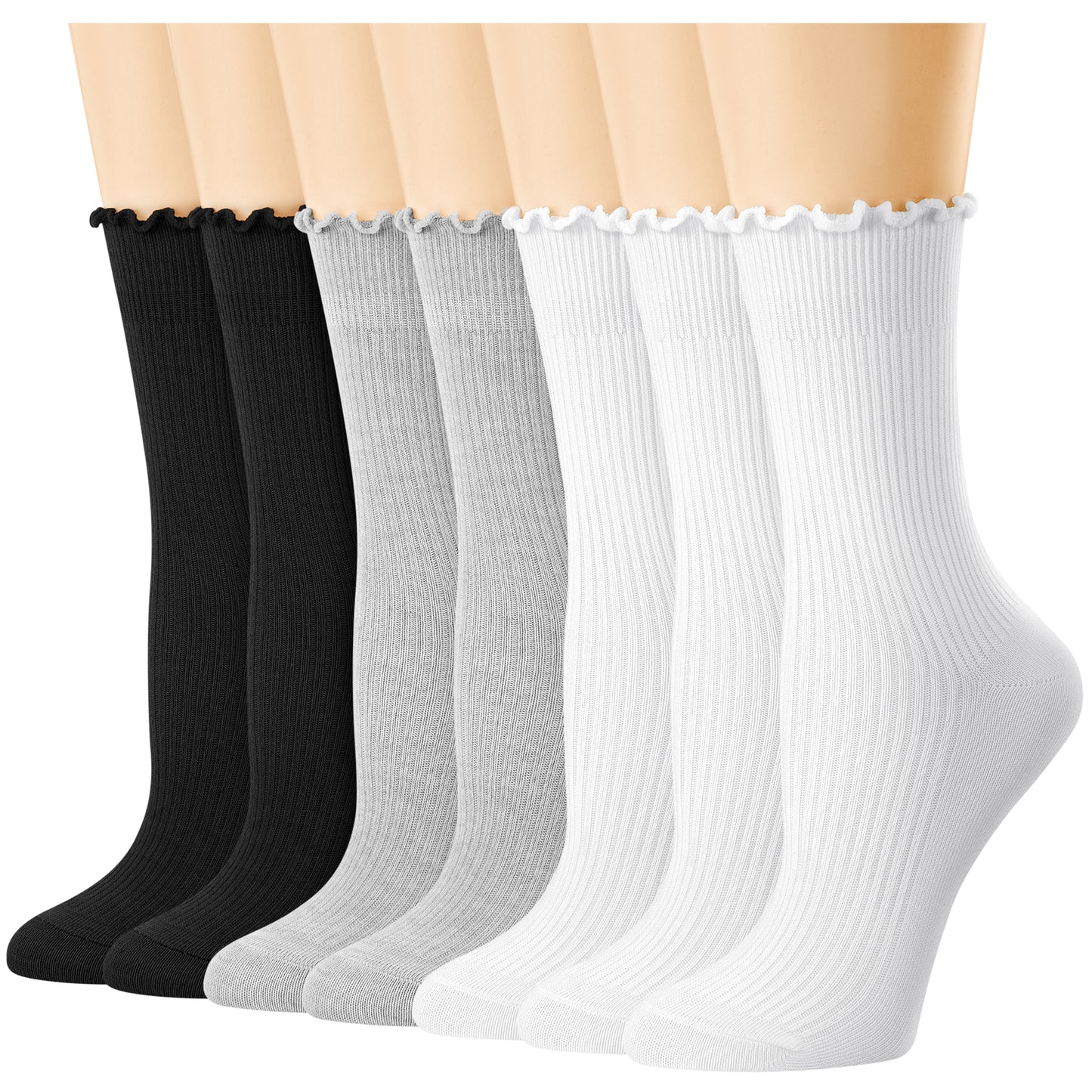 Loritta 7 Pairs Ruffle Socks Womens Crew Socks Casual Cute Frilly Cotton Socks for Women Soft