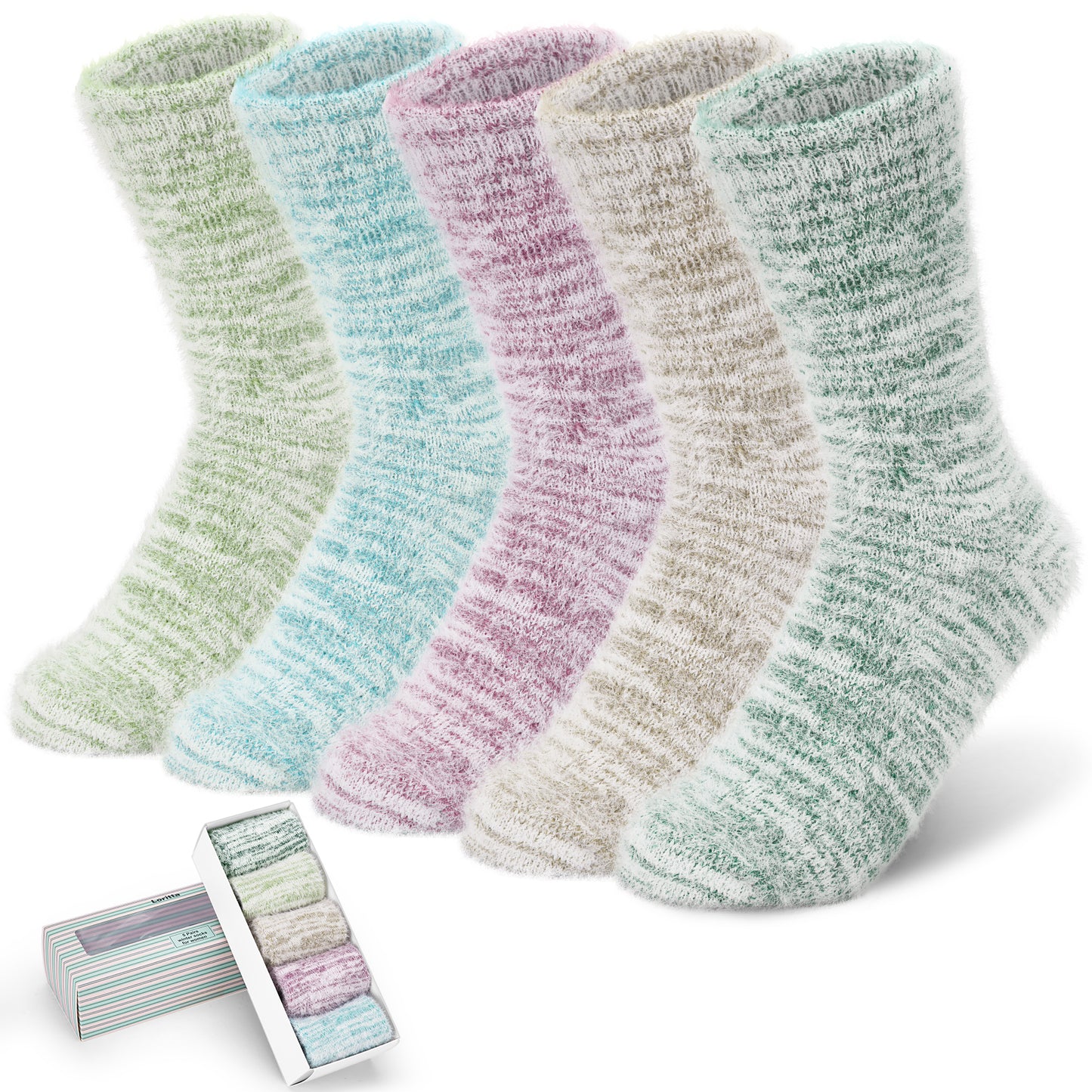Loritta 5 Pairs Fuzzy Socks Soft Cozy Socks for Women Casual Sleep Comfy Socks Winter Warm Socks for Women Gift Box