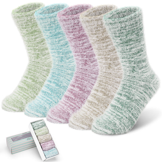 Loritta 5 Pairs Fuzzy Socks Soft Cozy Socks for Women Casual Sleep Comfy Socks Winter Warm Socks for Women Gift Box