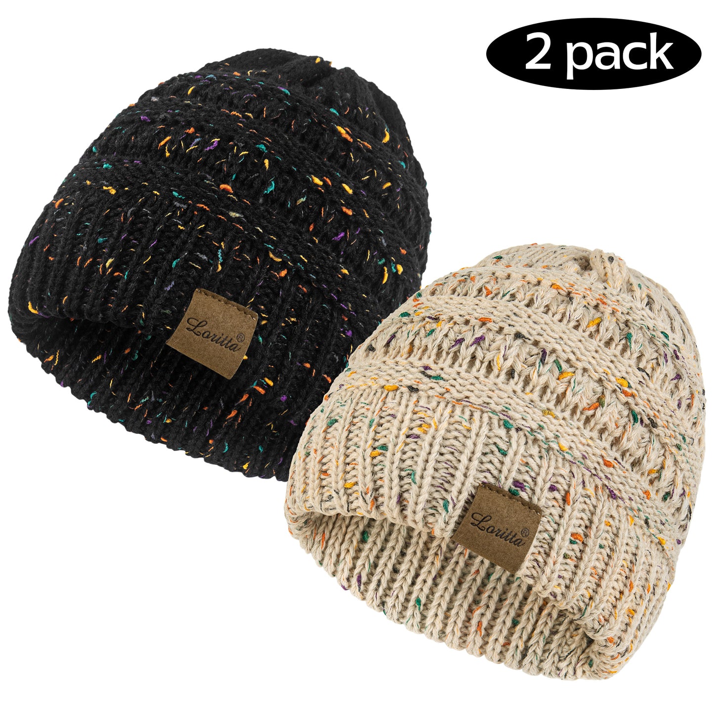 Loritta 2 Pack Womens Hats Thick Fleece Winter Beanie Hats for Women