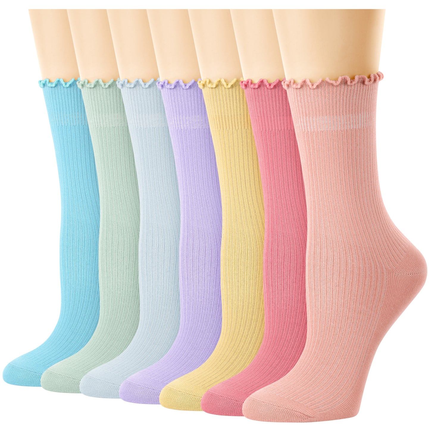 Loritta 7 Pairs Ruffle Socks Womens Crew Socks Casual Cute Frilly Cotton Socks for Women Soft