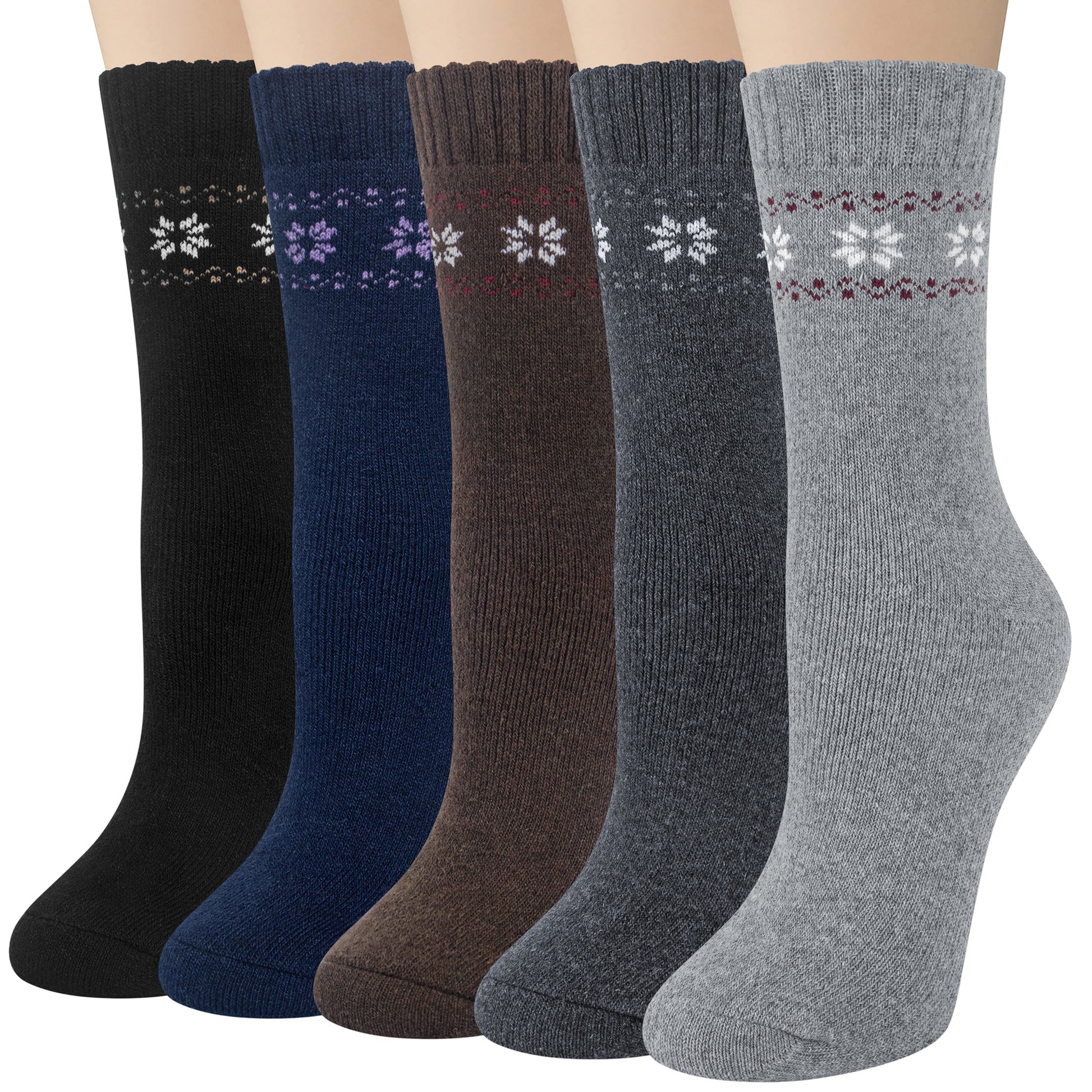 Loritta 5 Pairs Warm Wool Socks for Women, Thick Knit Thermal Crew Winter  Warm Socks