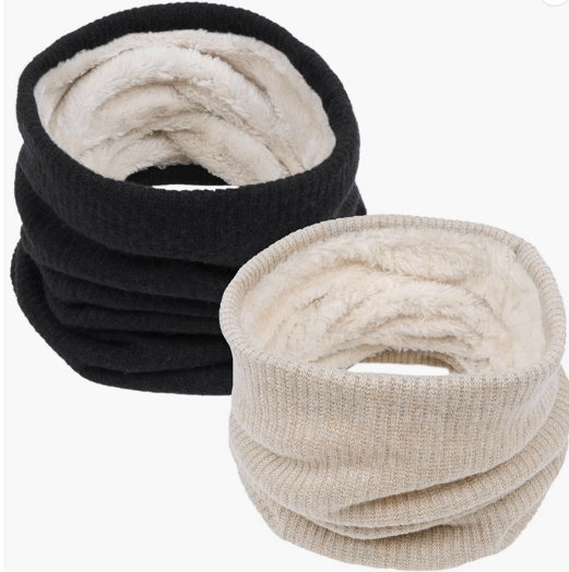 Loritta 2Pcs Women's Winter Knitted Fleece Scarves Set Classic Solid Style Thickened Warm Neck Warmer
