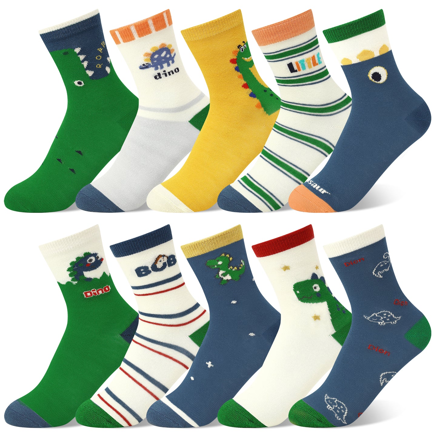 Lorrita 10 Pairs Kids Socks for Boys Funny Cartoon Athletic Boys Socks Colorful Pattern Print Boys Crew Socks