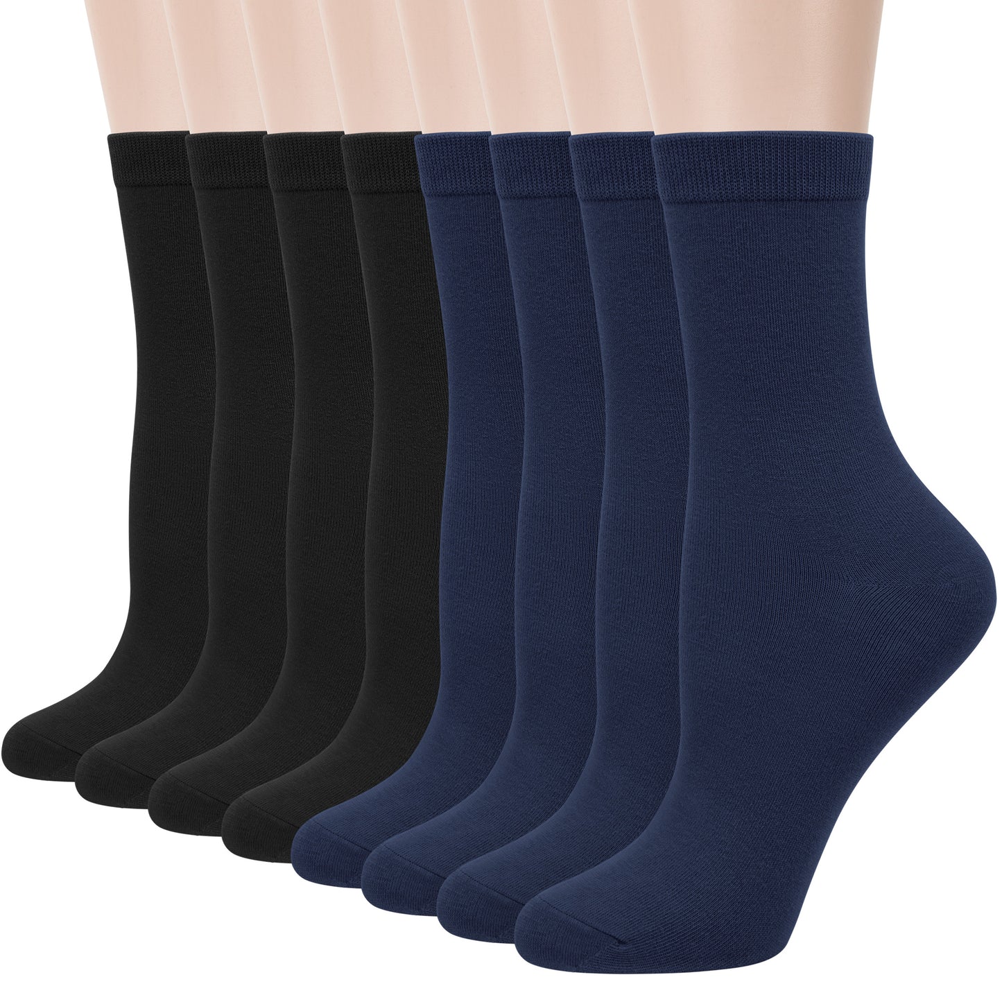 Loritta 8 Pairs Crew Socks Solid Casual Cotton Socks Athletic Dress Socks