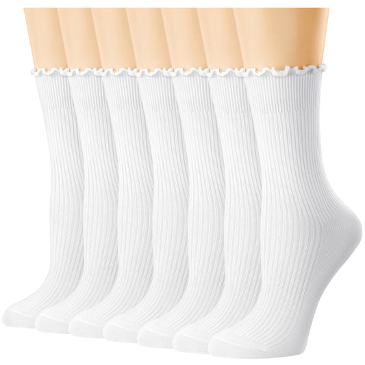 Loritta 7 Pairs Ruffle Socks Womens Crew Socks Casual Cute Frilly Cotton Socks for Women Soft