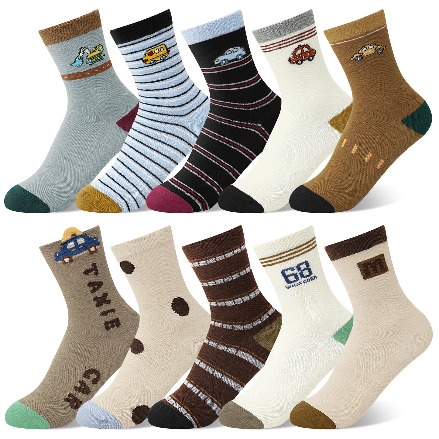 Lorrita 10 Pairs Kids Socks for Boys Funny Cartoon Athletic Boys Socks Colorful Pattern Print Boys Crew Socks