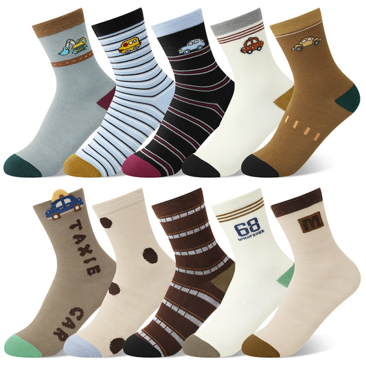 Lorrita 10 Pairs Kids Socks for Boys Funny Cartoon Athletic Boys Socks Colorful Pattern Print Boys Crew Socks