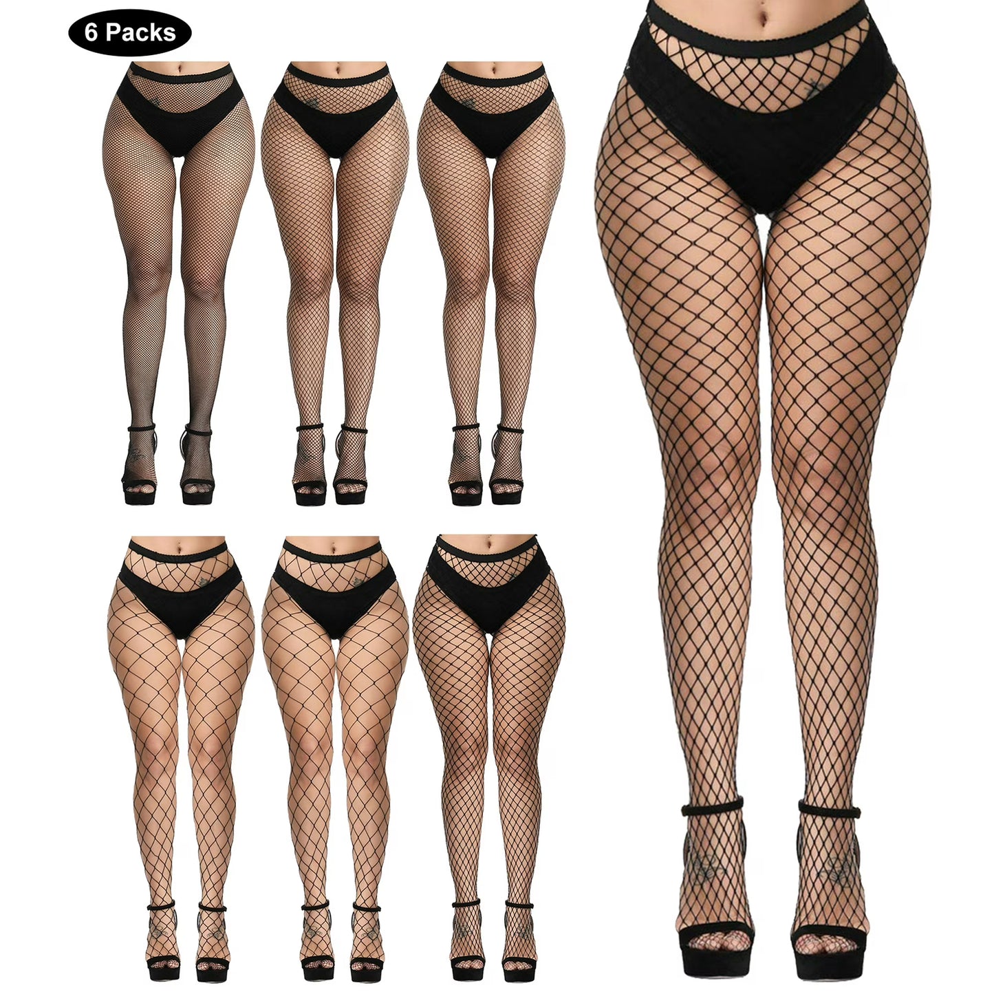 Loritta 6 Pack Women High Waist Tights Fishnet Stockings Thigh High Pantyhose