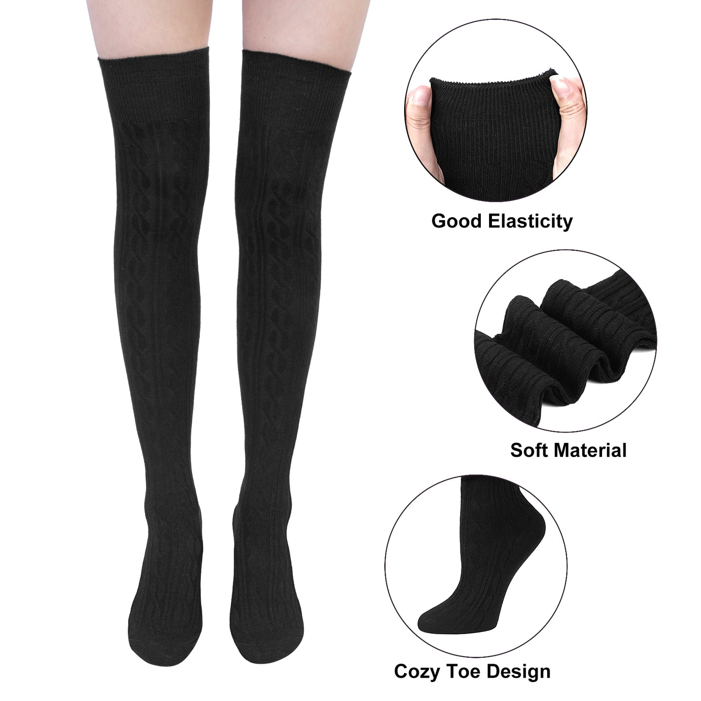 Loritta 4 Pairs Thigh High Socks for Women Cotton Long Over the Knee Socks