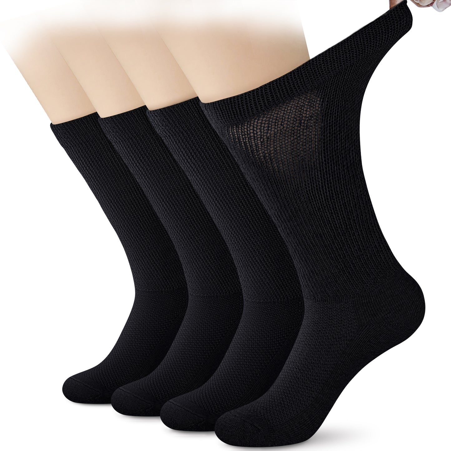 Loritta 4 Pairs Diabetic Socks for Women & Men Super Soft Non-Binding Extra Wide Top Crew Socks