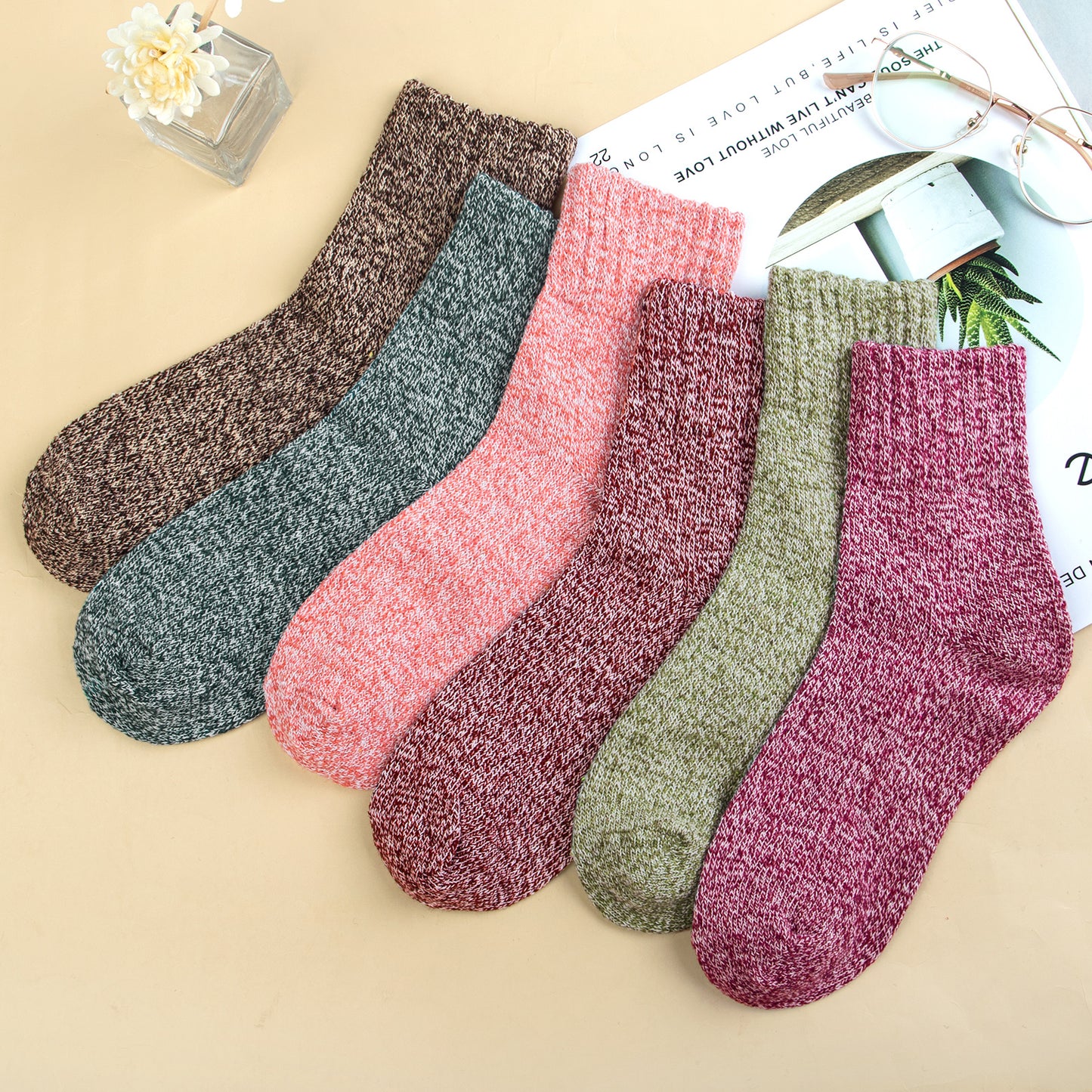 Loritta 6 Pairs Womens Socks Wool Socks Cashmere Thick Knit Warm Winter Socks for Women Gifts