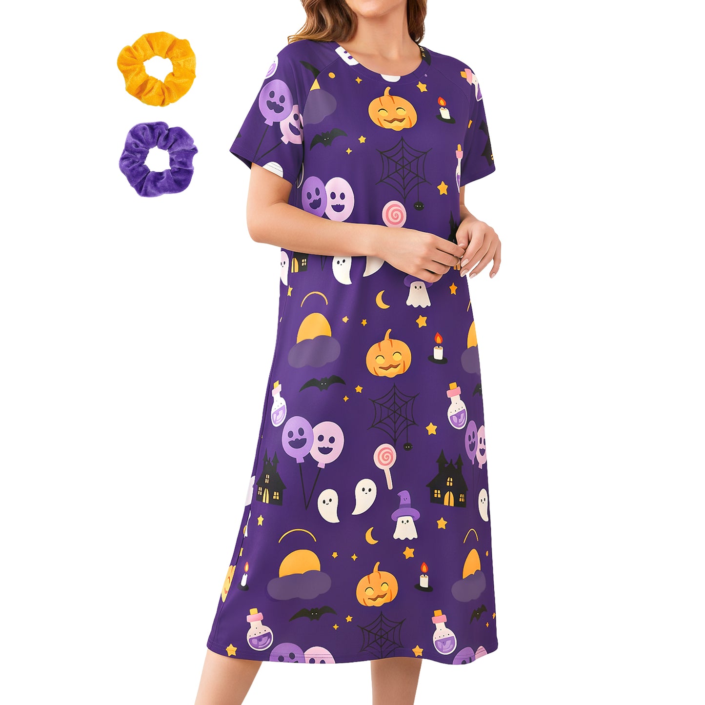 Loritta Women's Nightgown Soft Print Nightshirts for Women Short Sleeve Sleepwear