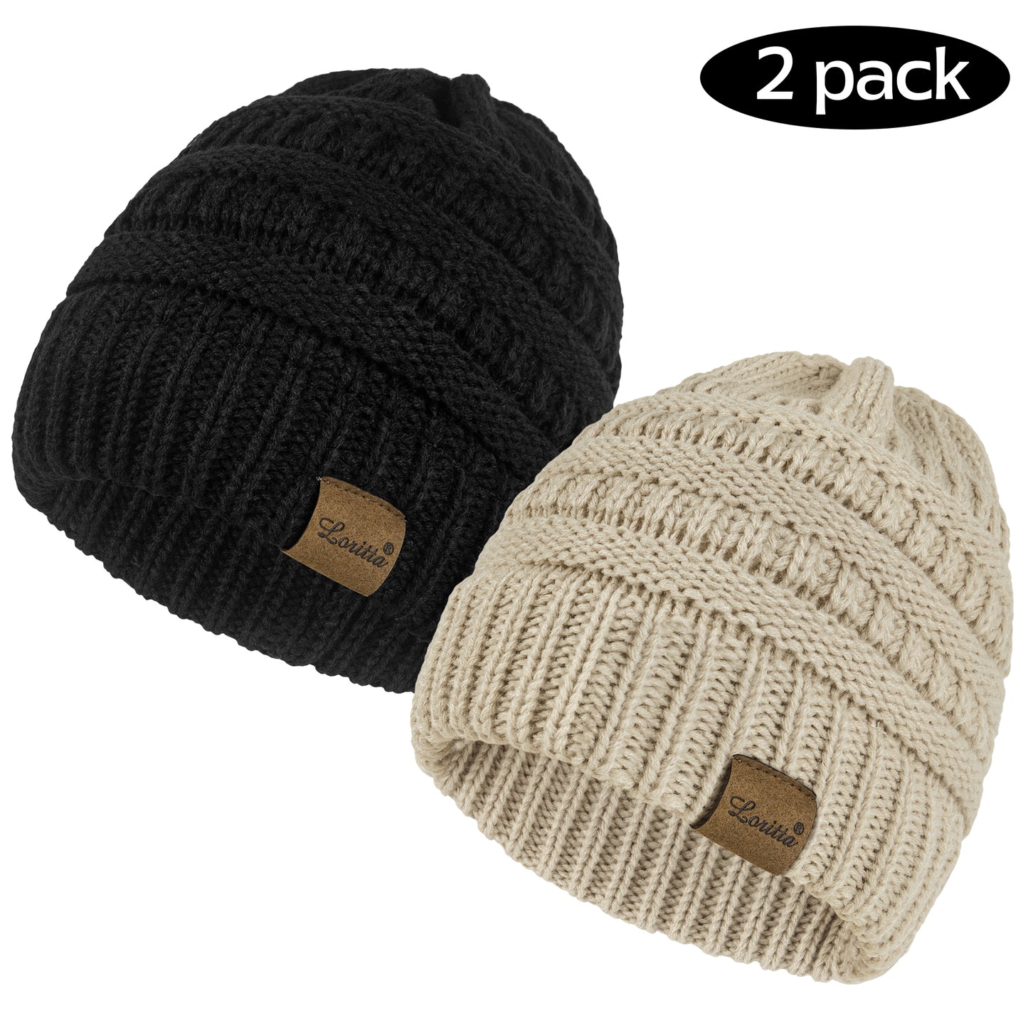 Loritta 2 Pack Womens Hats Thick Fleece Winter Beanie Hats for Women