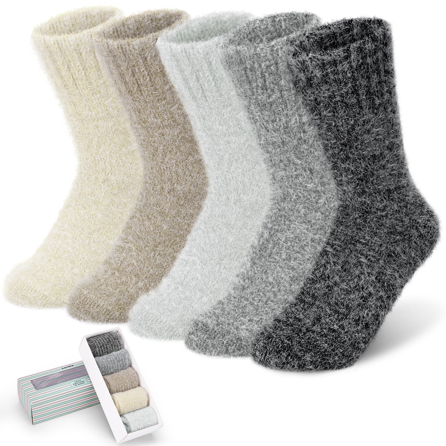 Loritta 5 Pairs Fuzzy Socks Soft Cozy Socks for Women Casual Sleep Comfy Socks Winter Warm Socks for Women Gift Box