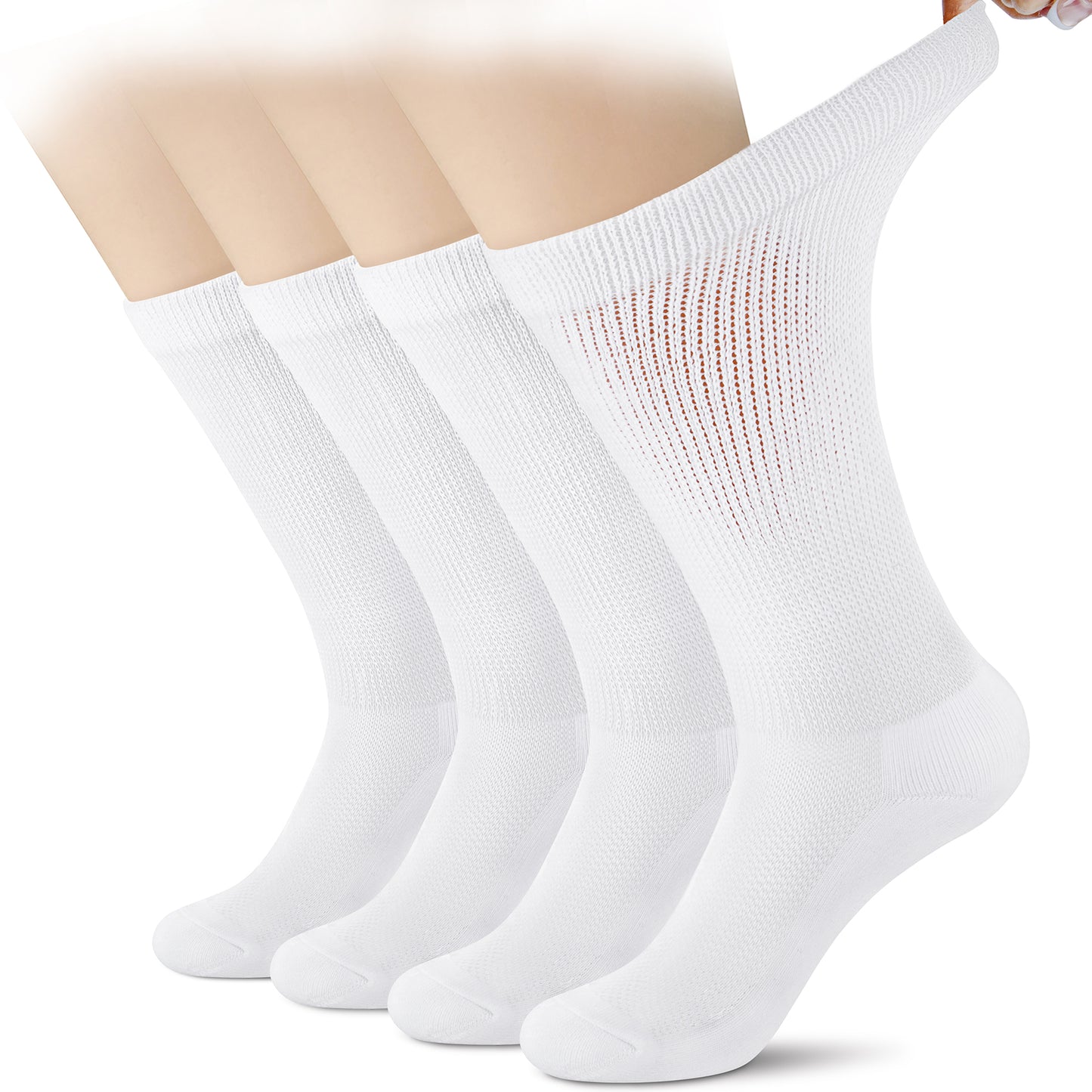 Loritta 4 Pairs Diabetic Socks for Women & Men Super Soft Non-Binding Extra Wide Top Crew Socks