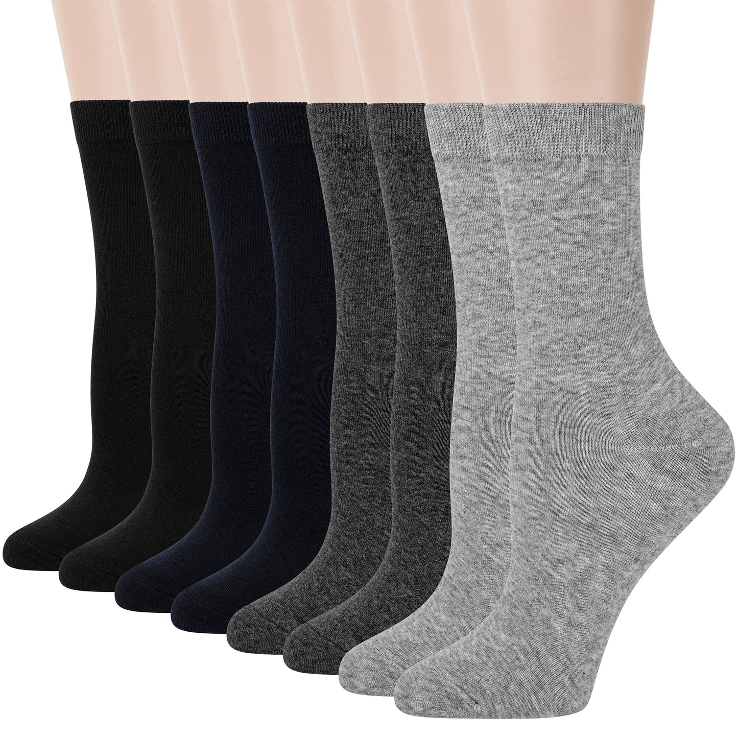 Loritta 8 Pairs Crew Socks Solid Casual Cotton Socks Athletic Dress Socks