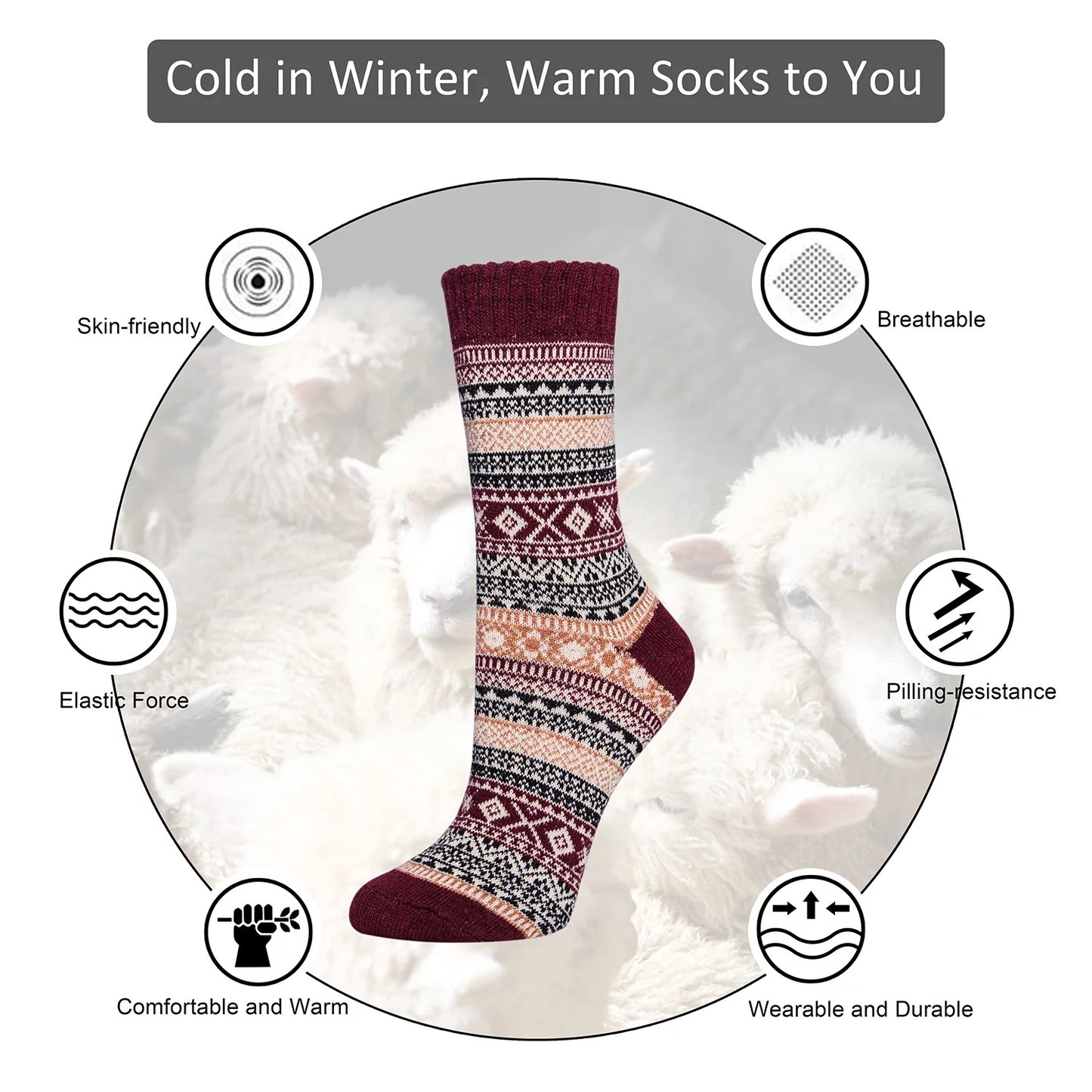 Loritta 5 Pairs Winter Socks for Women,Thick Knit Thermal Crew Wool Women Socks Gifts for Women