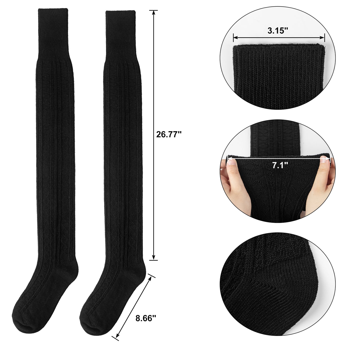 Loritta 2 Pairs Women Thigh High Socks Extra Long Cotton Knit Warm Thick Tall Long Boot Stockings Leg Warmers