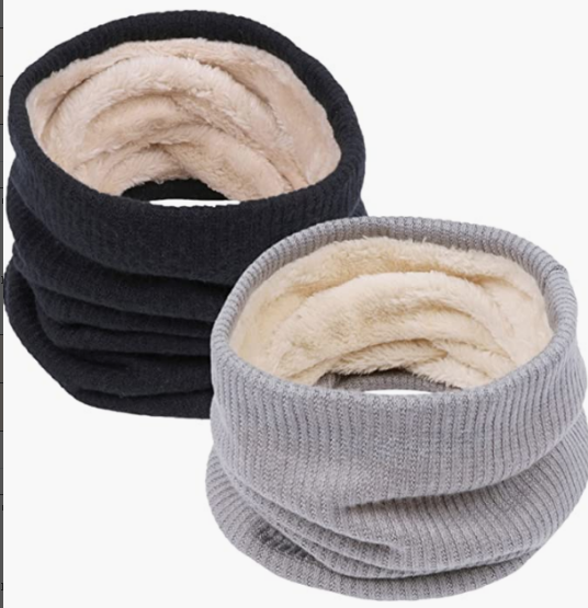 Loritta 2Pcs Women's Winter Knitted Fleece Scarves Set Classic Solid Style Thickened Warm Neck Warmer