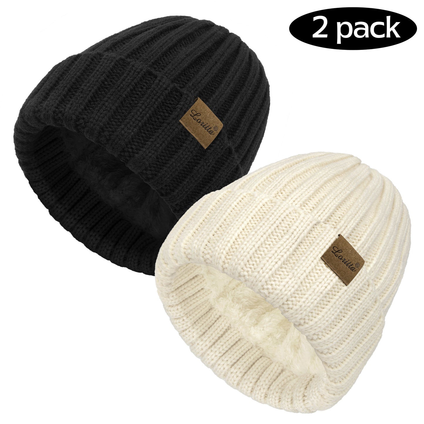 Loritta 2 Pack Womens Hats Thick Fleece Winter Beanie Hats for Women