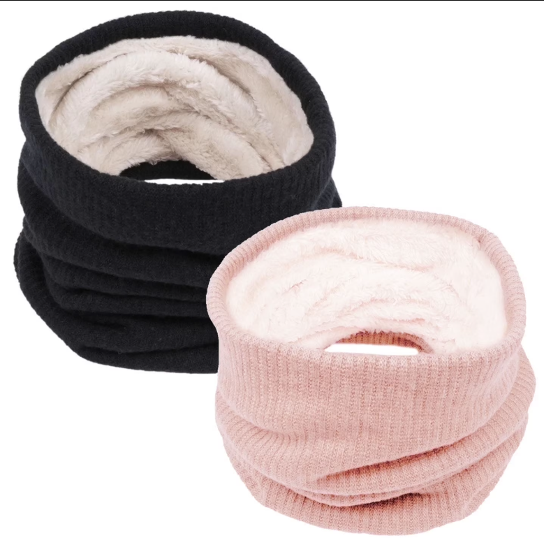 Loritta 2Pcs Women's Winter Knitted Fleece Scarves Set Classic Solid Style Thickened Warm Neck Warmer