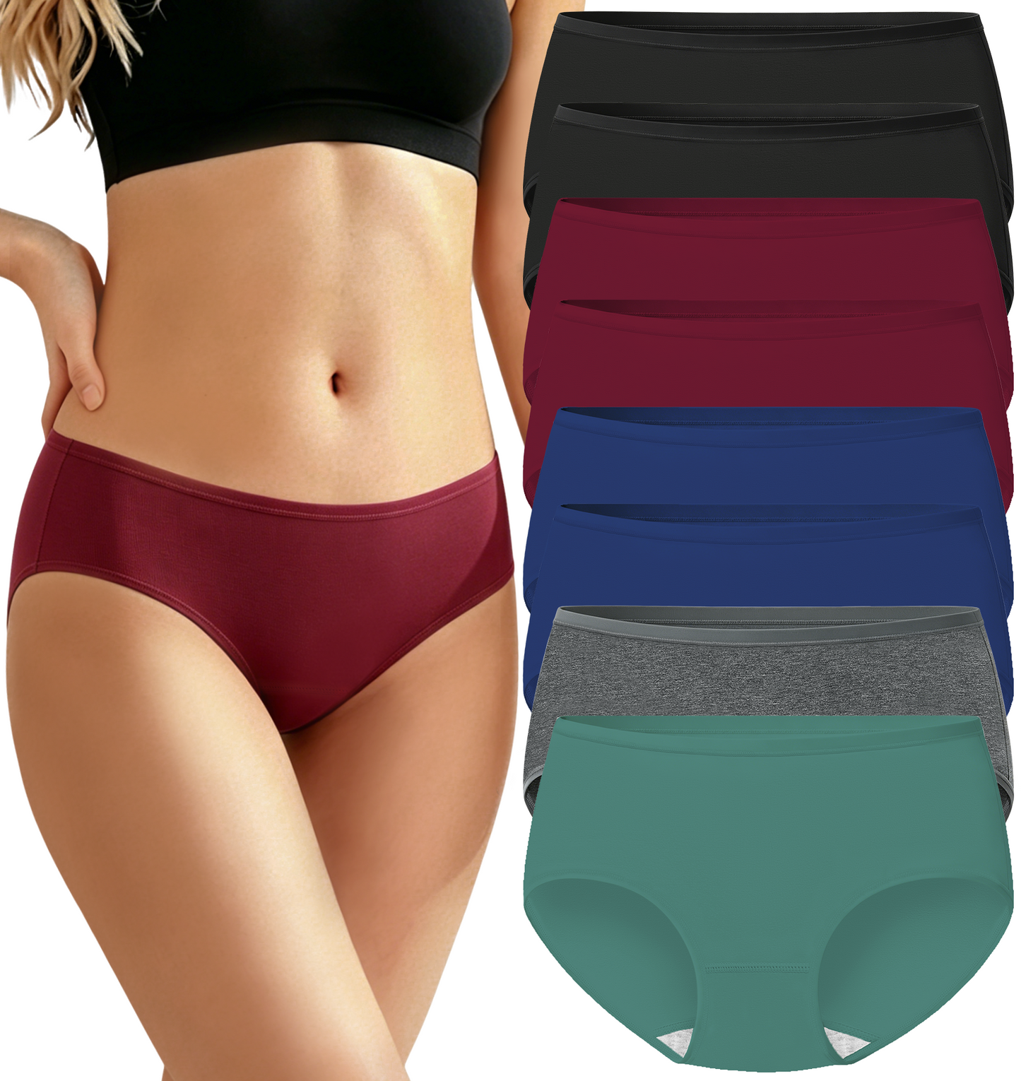 Loritta 8 Pack Cotton Underwear for Women Middle Waisted Hipster Panties Breathable Briefs Soft