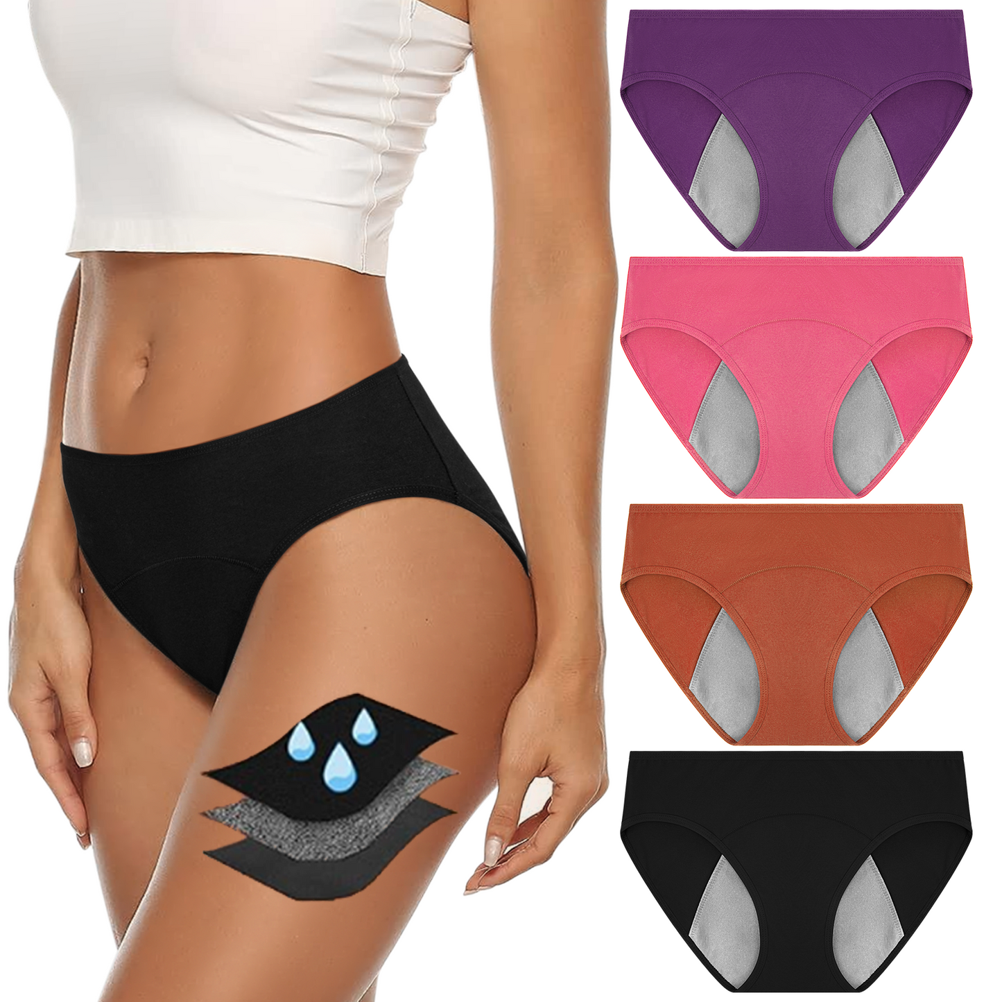 Loritta's Womens High Waist Period Underwear Cotton Leak Proof Postpartum Underwear 4packs, XS-3XL