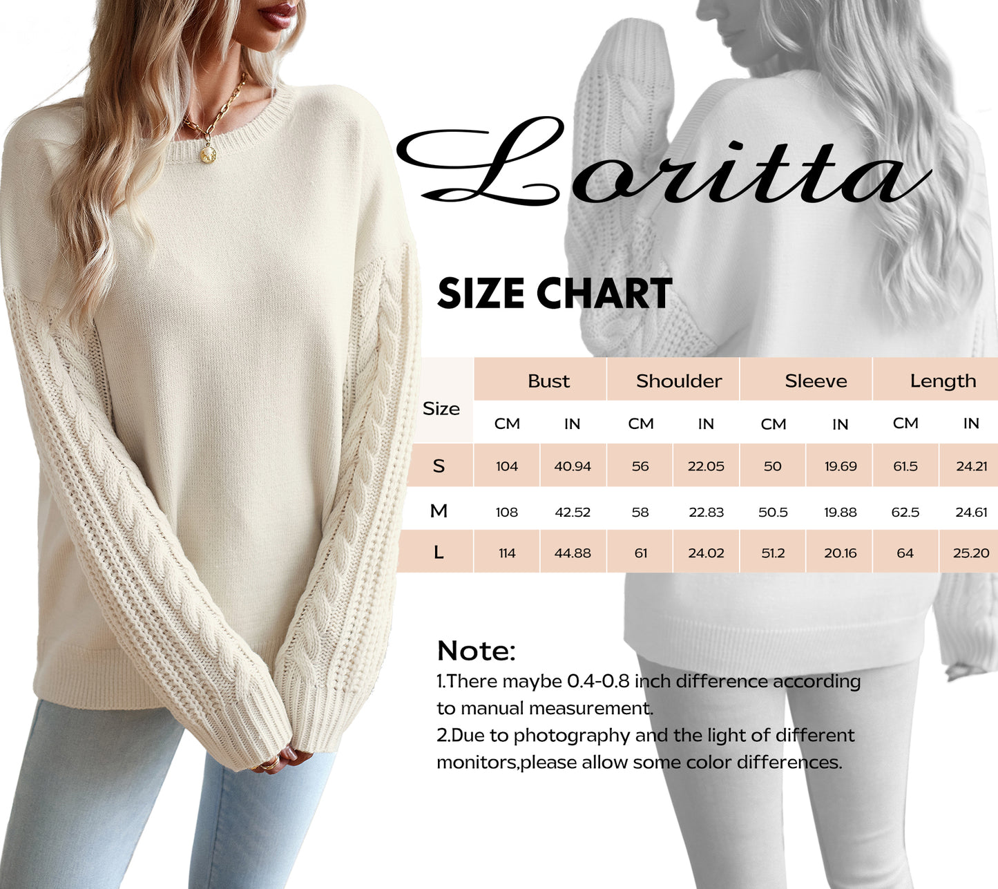 Loritta Womens Long Sleeve Round Collar Crewneck Sweater Knitted Pullover