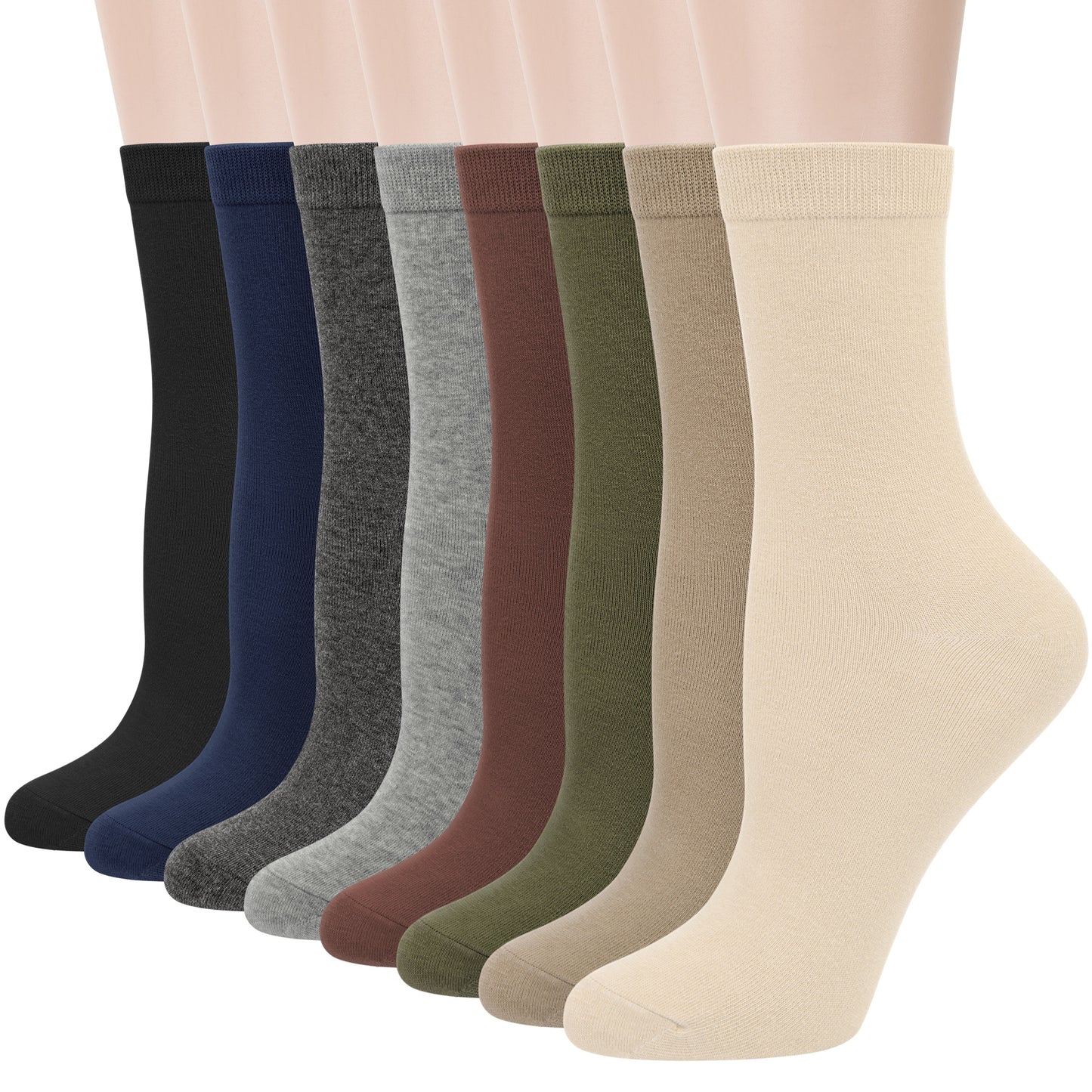 Loritta 8 Pairs Crew Socks Solid Casual Cotton Socks Athletic Dress Socks