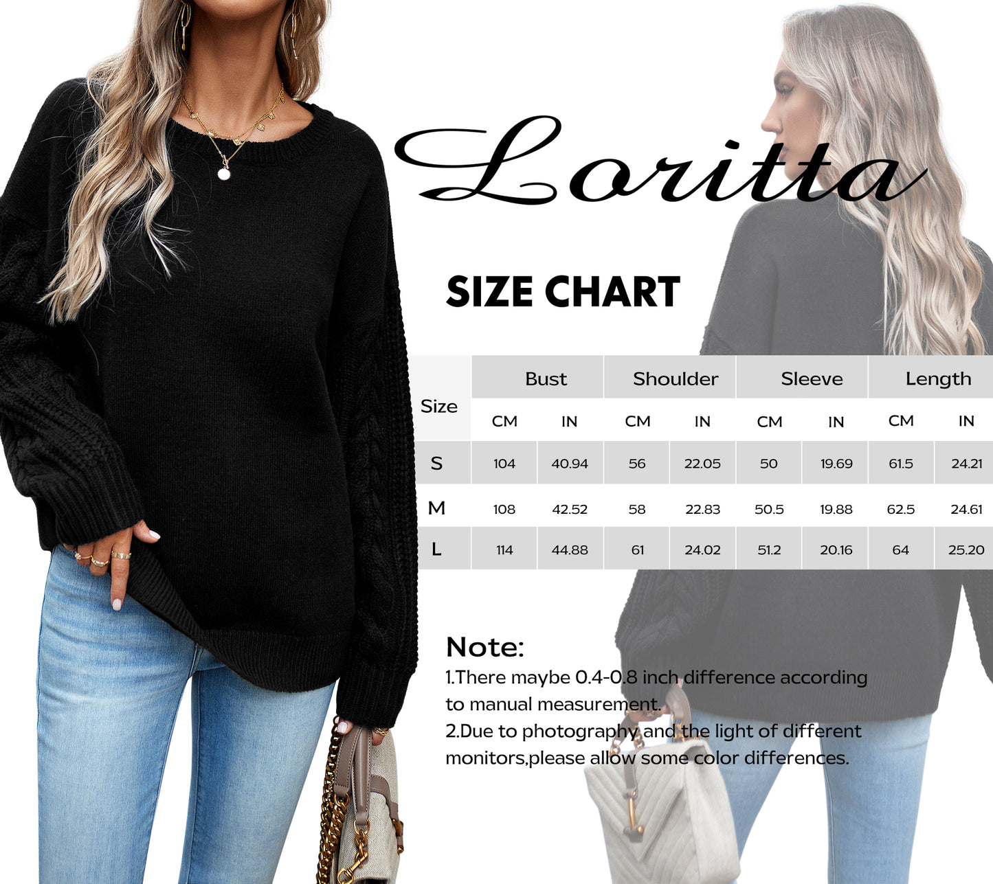 Loritta Womens Long Sleeve Round Collar Crewneck Sweater Knitted Pullover