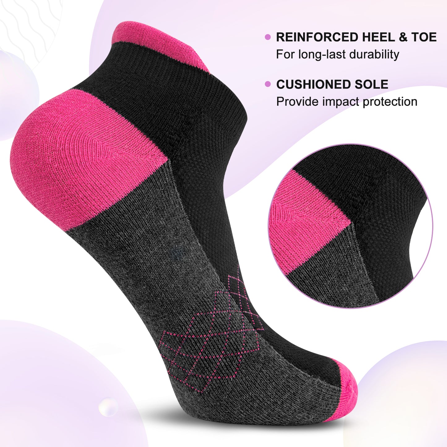Loritta 6-piece Womens Sports Socks Cushioned Ankle Running Low cut Label Socks