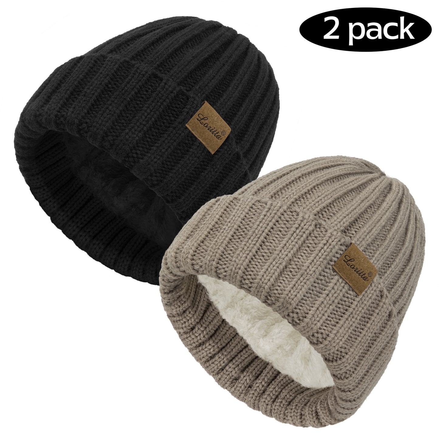 Loritta 2 Pack Womens Hats Thick Fleece Winter Beanie Hats for Women