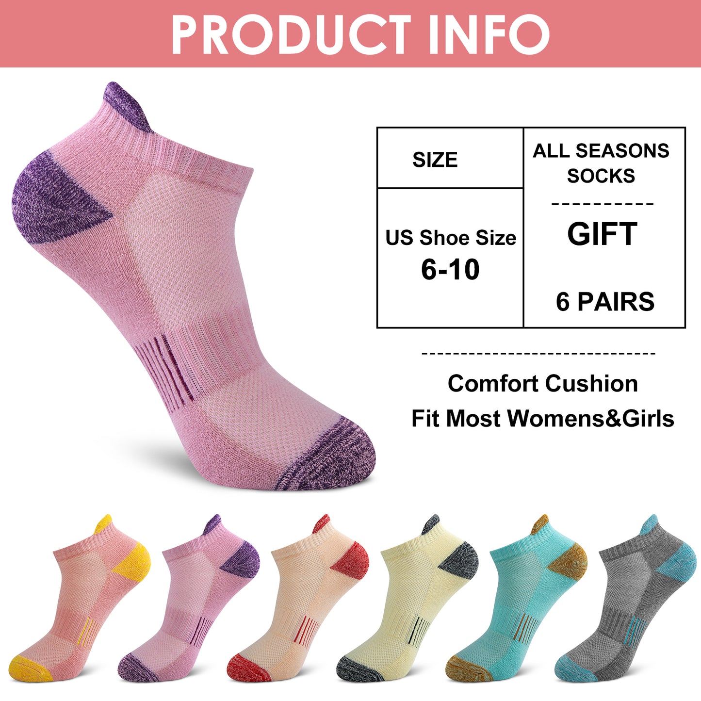 Loritta Running Ankle Socks for Women Athletic Cushioned 6 Pairs Workout No Show Socks Women