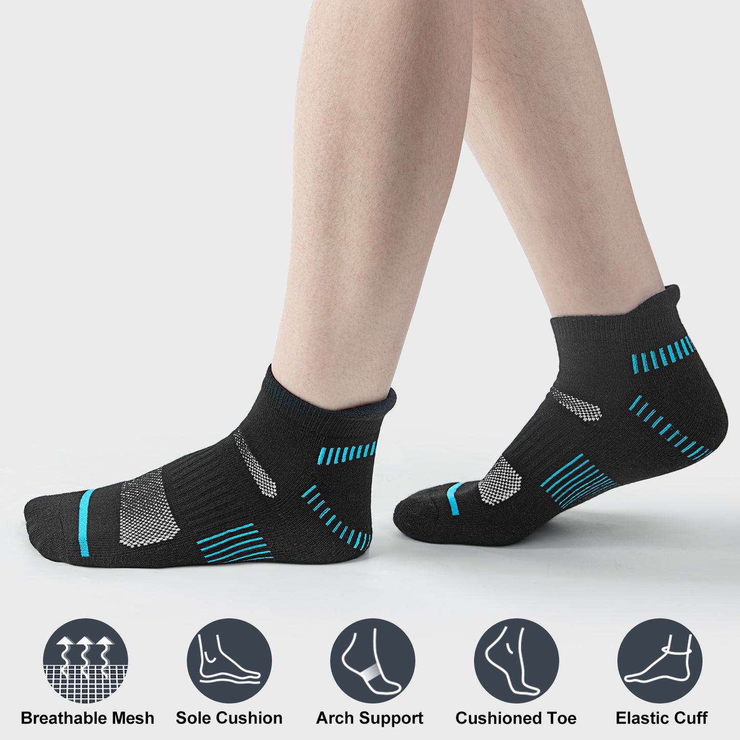 Loritta ankle socks 6 pairs of mens cushioned breathable socks with arch support