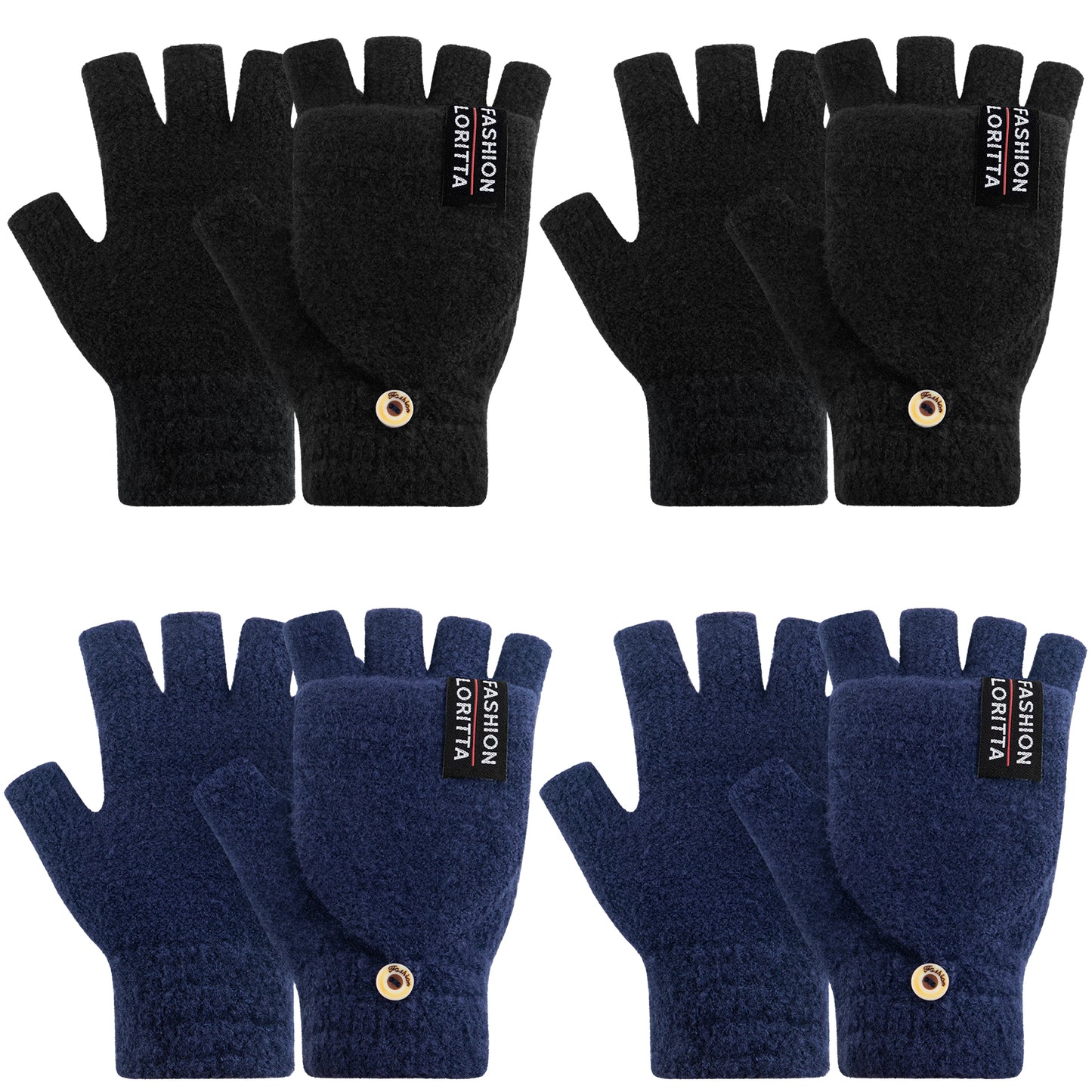 Loritta Womens Winter Gloves-4 Pack Warm Knitted Convertible Fingerless Gloves