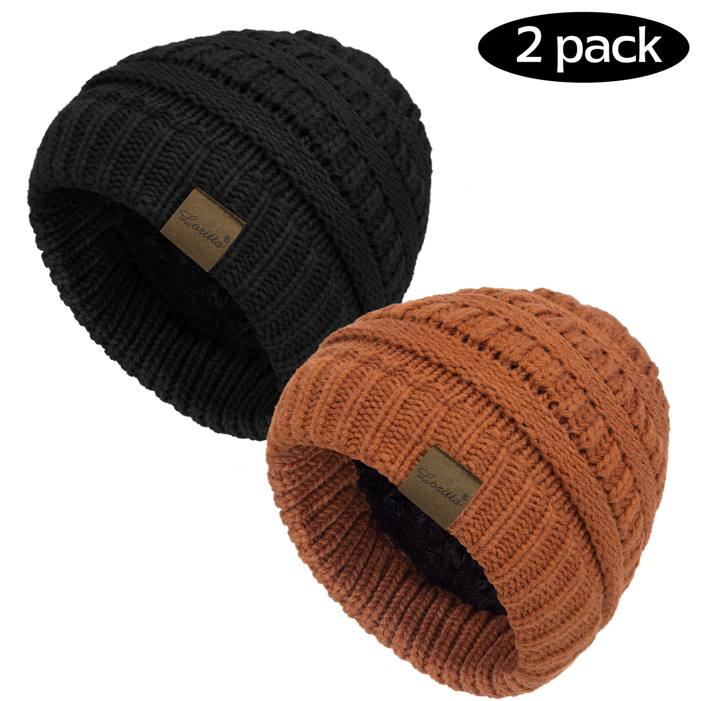 Loritta 2 Pack Womens Hats Thick Fleece Winter Beanie Hats for Women