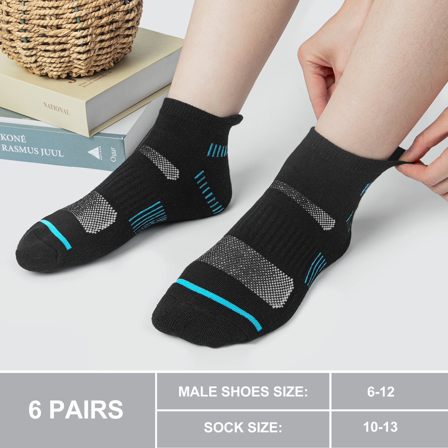 Loritta ankle socks 6 pairs of mens cushioned breathable socks with arch support