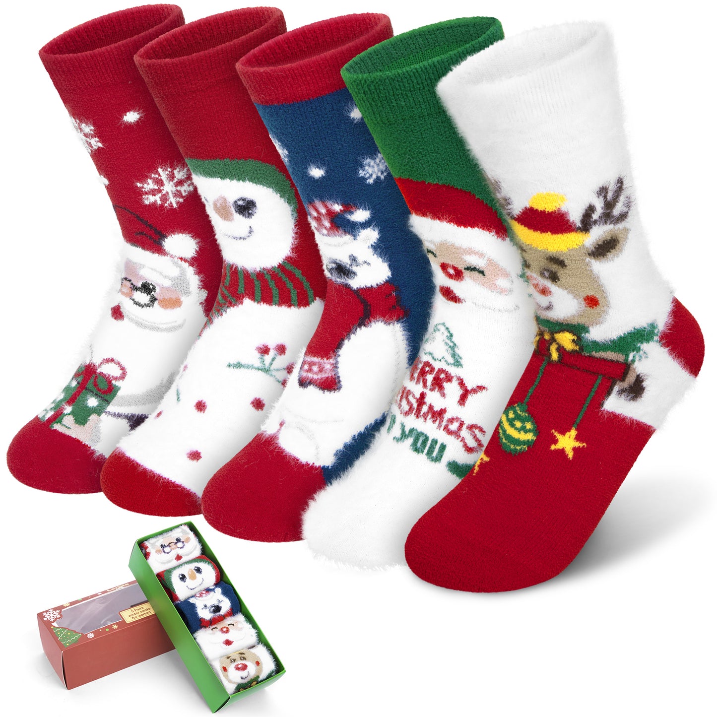 Loritta 5 Pairs Fuzzy Socks Soft Cozy Socks for Women Casual Sleep Comfy Socks Winter Warm Socks for Women Gift Box