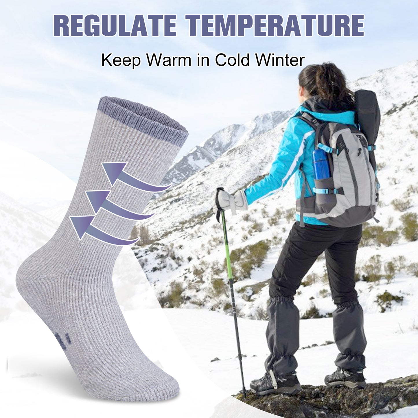 Loritta 80% Merino Wool Socks for Women Warm Mid-Calf Thermal 3 Pairs