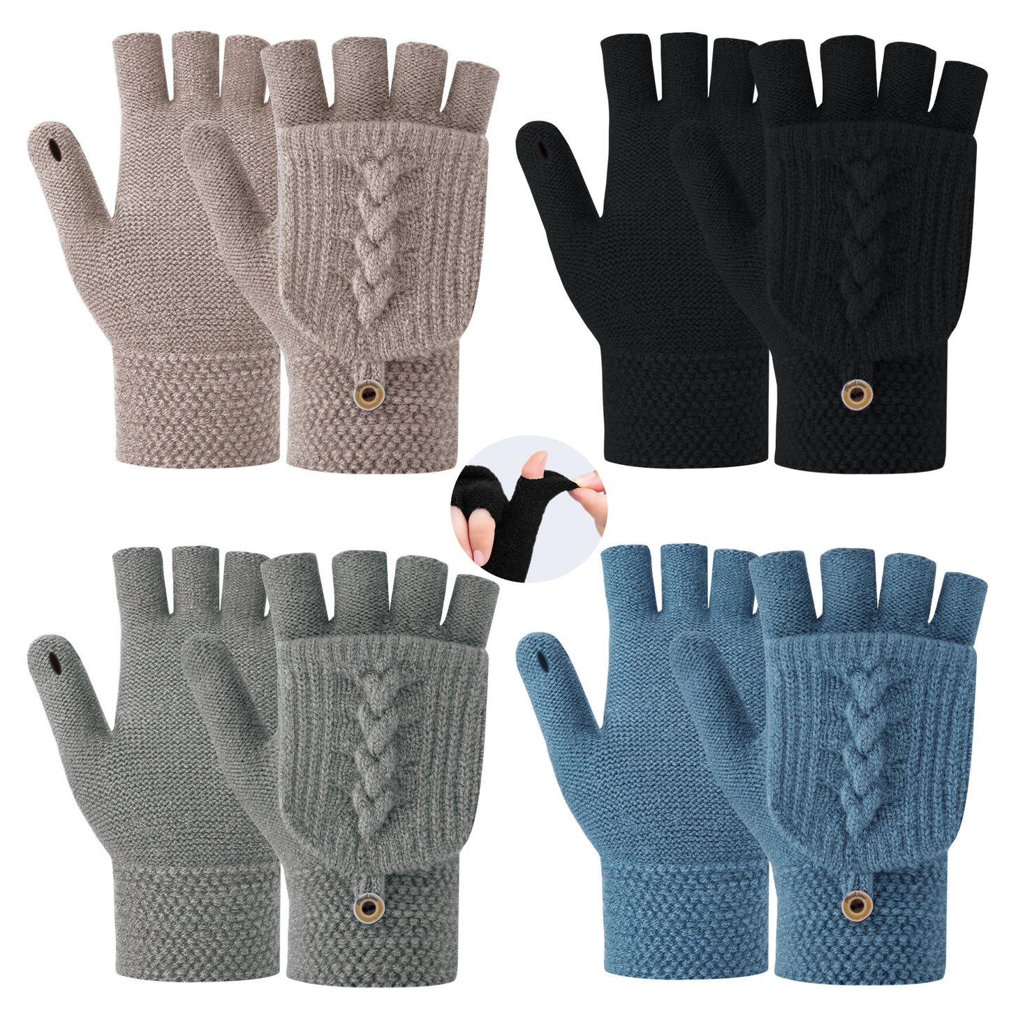 Loritta Womens Winter Gloves-4 Pack Warm Knitted Convertible Fingerless Gloves
