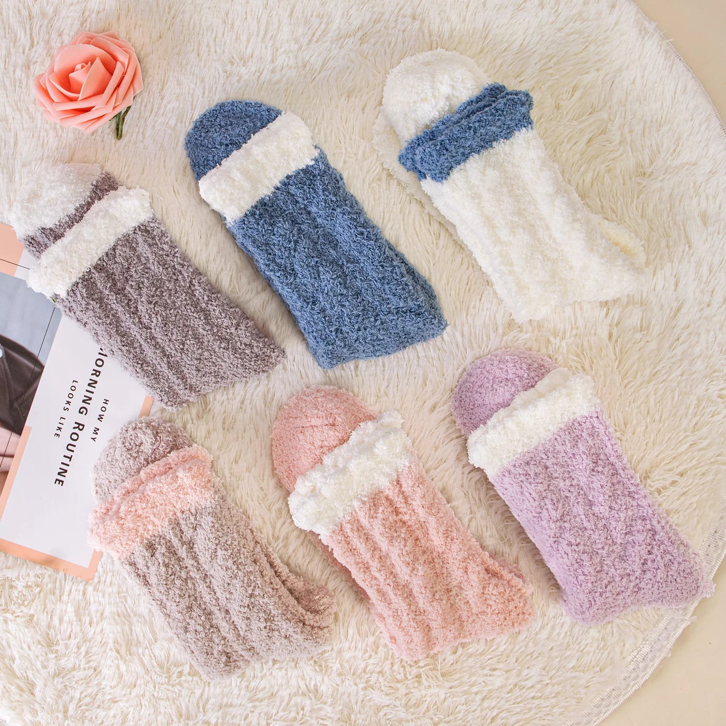 Loritta 7 Pairs Womens Fuzzy Socks Soft Winter Warm Cozy Fluffy Soft Slipper Socks Gifts