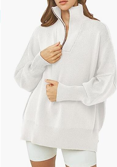 KOITHOT Oversized Sweaters for Women Winter Long Sleeve 1/4 Zip Pullover Sweater