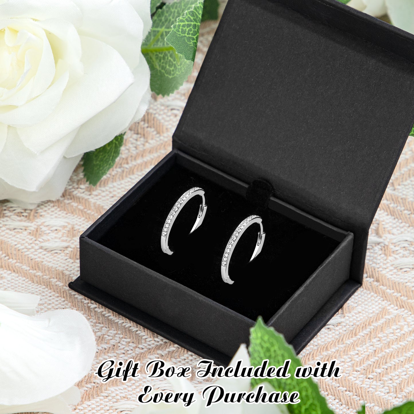 Loritta 18k White Gold Hoop Earrings Female Gewelry with Swarovski Crystals Best Gift for Mother's Day