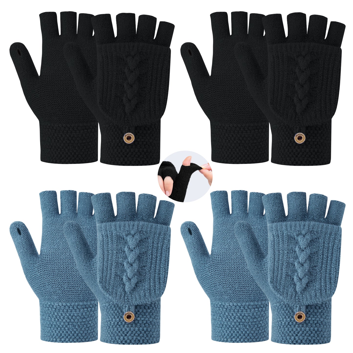 Loritta Womens Winter Gloves-4 Pack Warm Knitted Convertible Fingerless Gloves