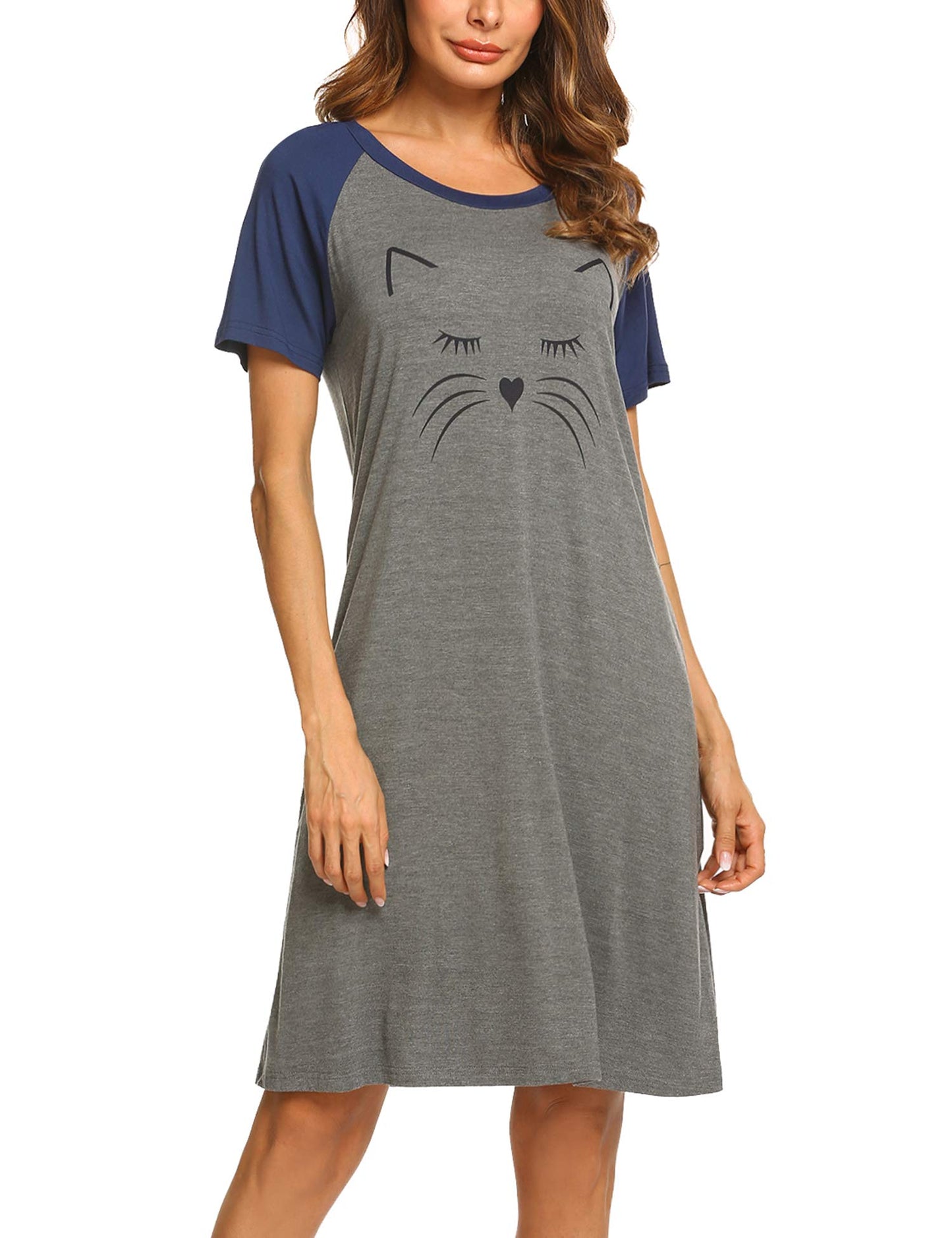 Loritta Women's Nightgown Soft Print Nightshirts for Women Short Sleeve Sleepwear